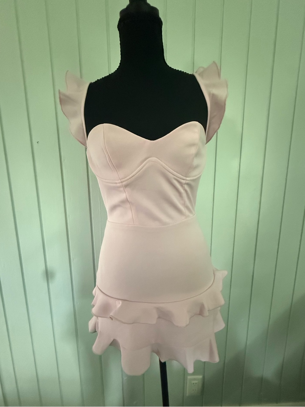Lucy in the Sky Pale Pink Lace-Up Ruffle Back Dress